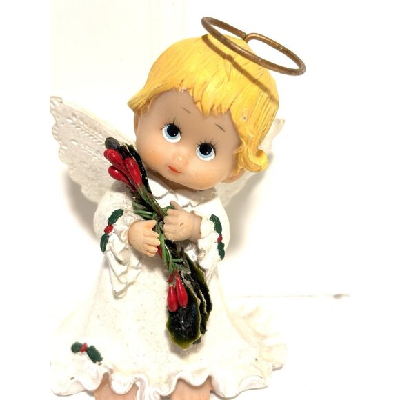 2 Holly Babe Angels By Ruth Moorhead For Enesco Children Baby Angels Christmas - Picture 3 of 7